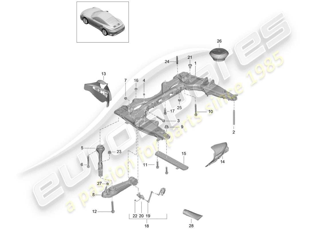 porsche 2019 (991-2 turbo) diagramma delle parti della traversa