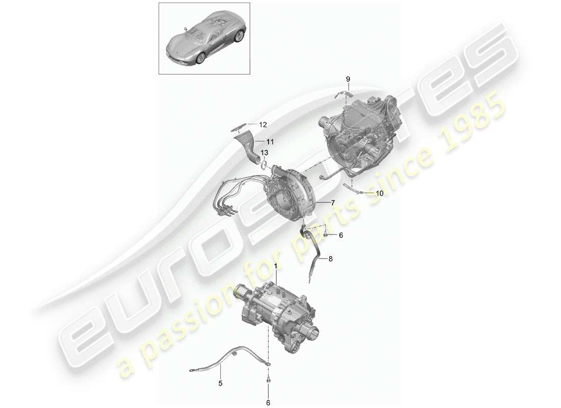 porsche 2015 (918 spyder) diagramma delle parti del motore elettrico