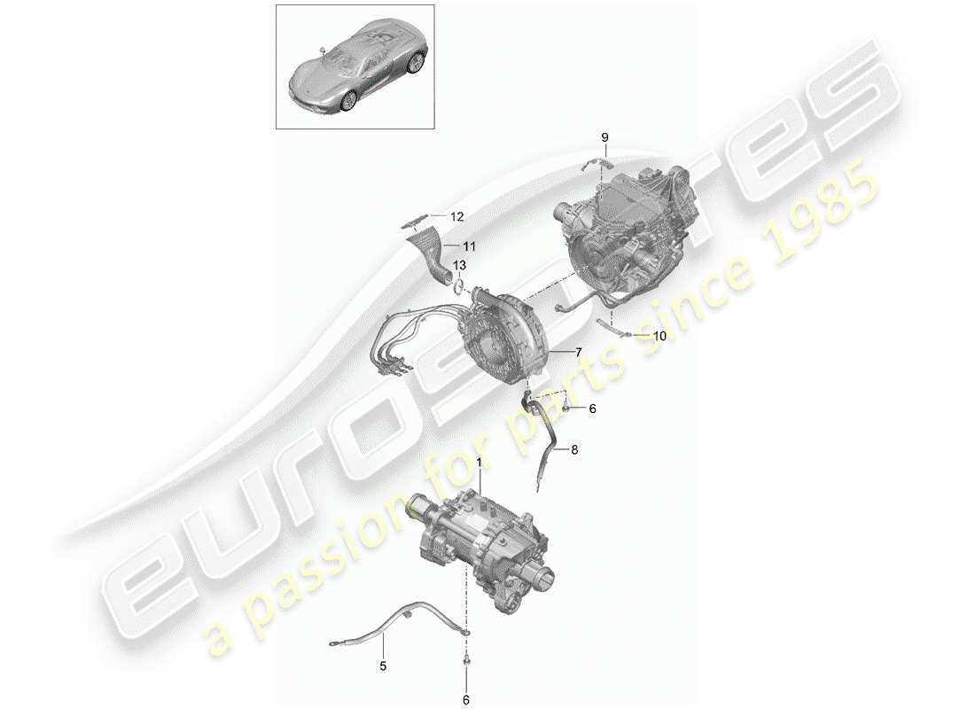 porsche 918 spyder (2015) diagramma delle parti del motore elettrico