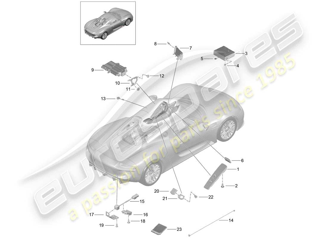 porsche 2015 (918 spyder) schema delle parti dell'unità radio