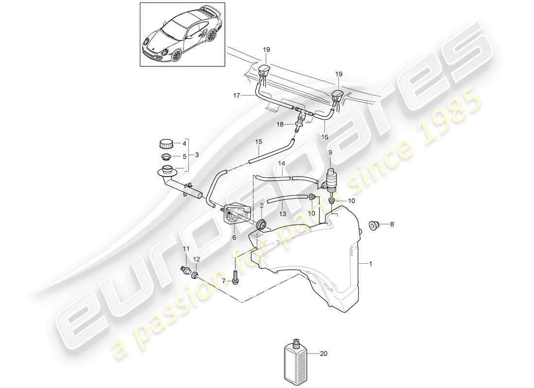 porsche 2011 (997-2 turbo / gt2 rs) unita ' rondella del parabrezza schema delle parti