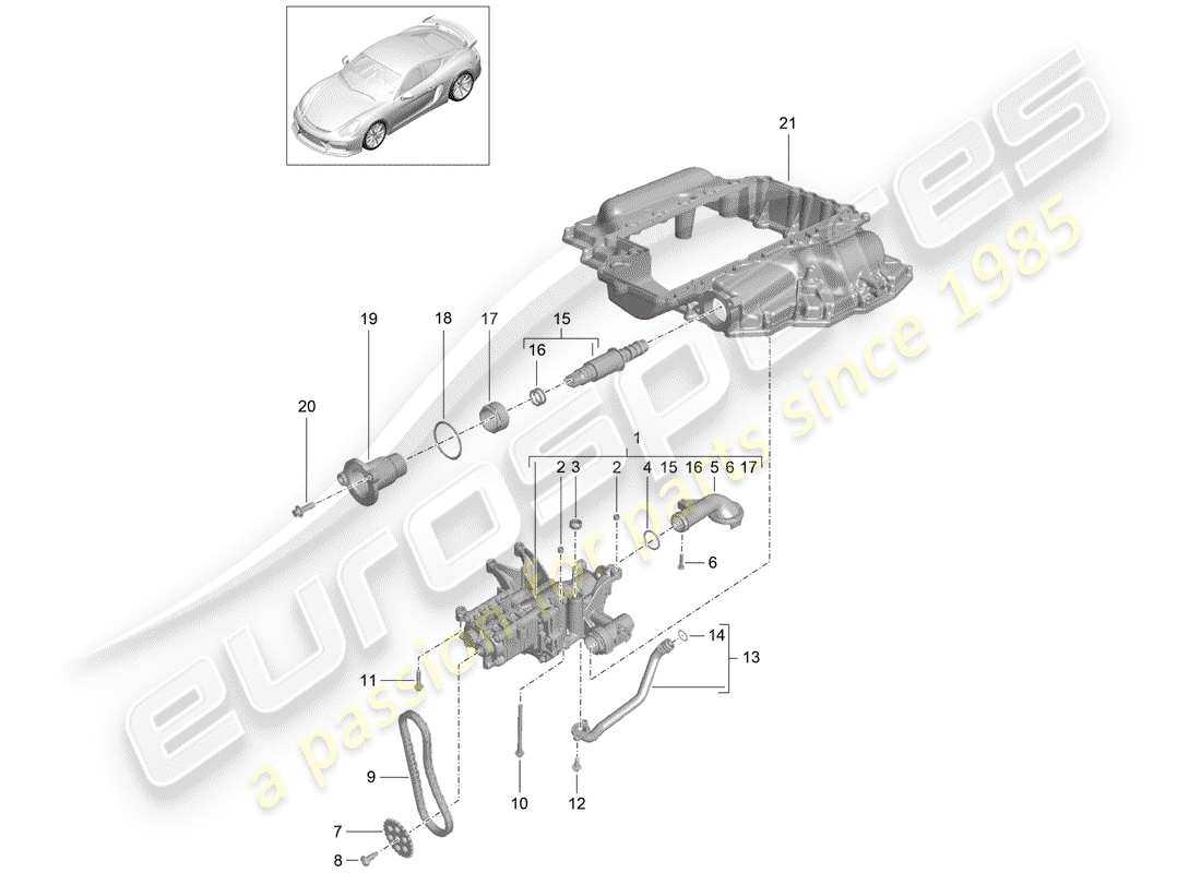 porsche 2016 (981 cayman gt4) schema delle parti della pompa dell'olio