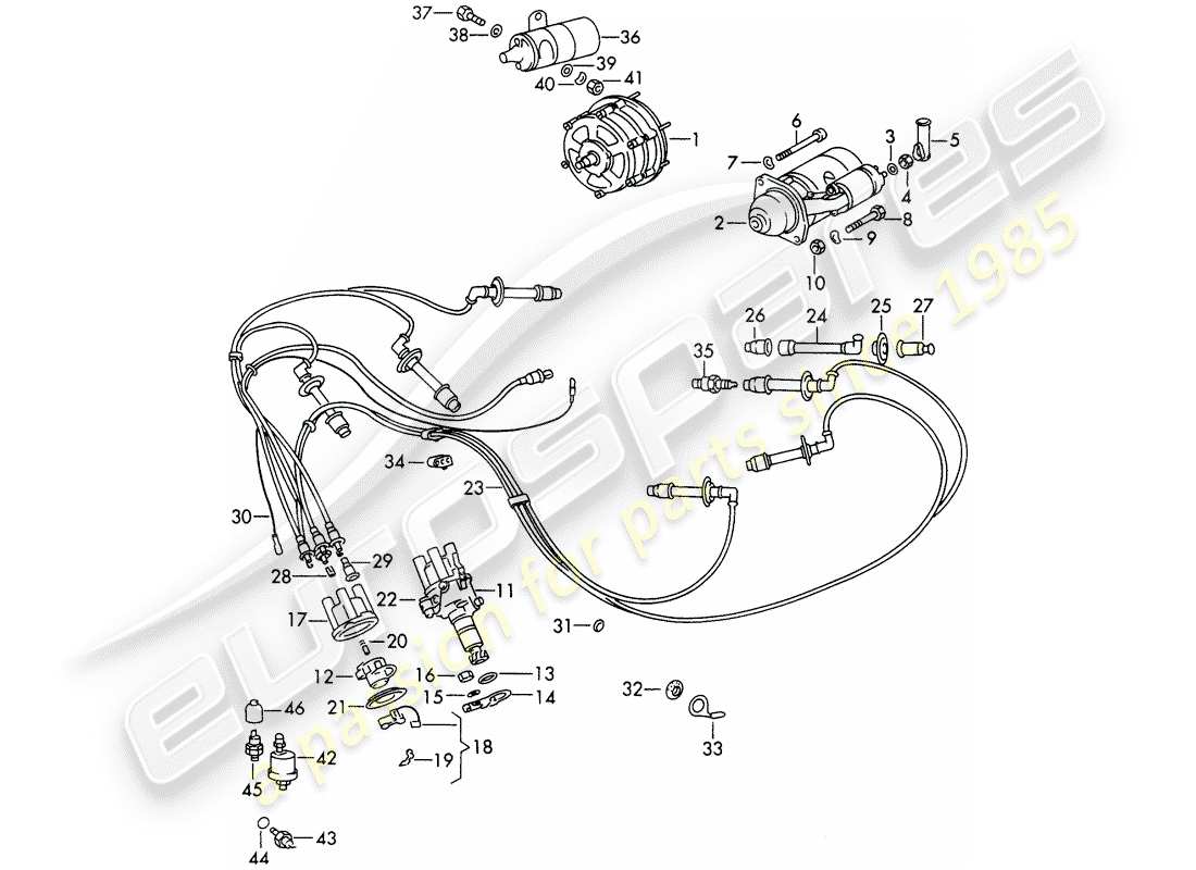 porsche 1966 (911/912) elettrica del motore diagramma delle parti