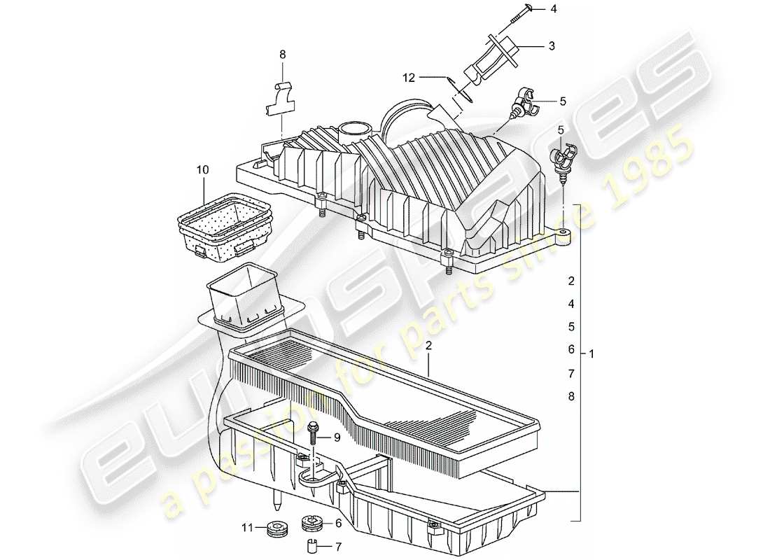 porsche 2004 (996) diagramma delle parti del filtro dell'aria