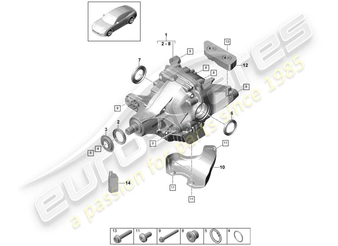 porsche 2020 (panamera 971-1) differenziale dell'asse posteriore diagramma delle parti