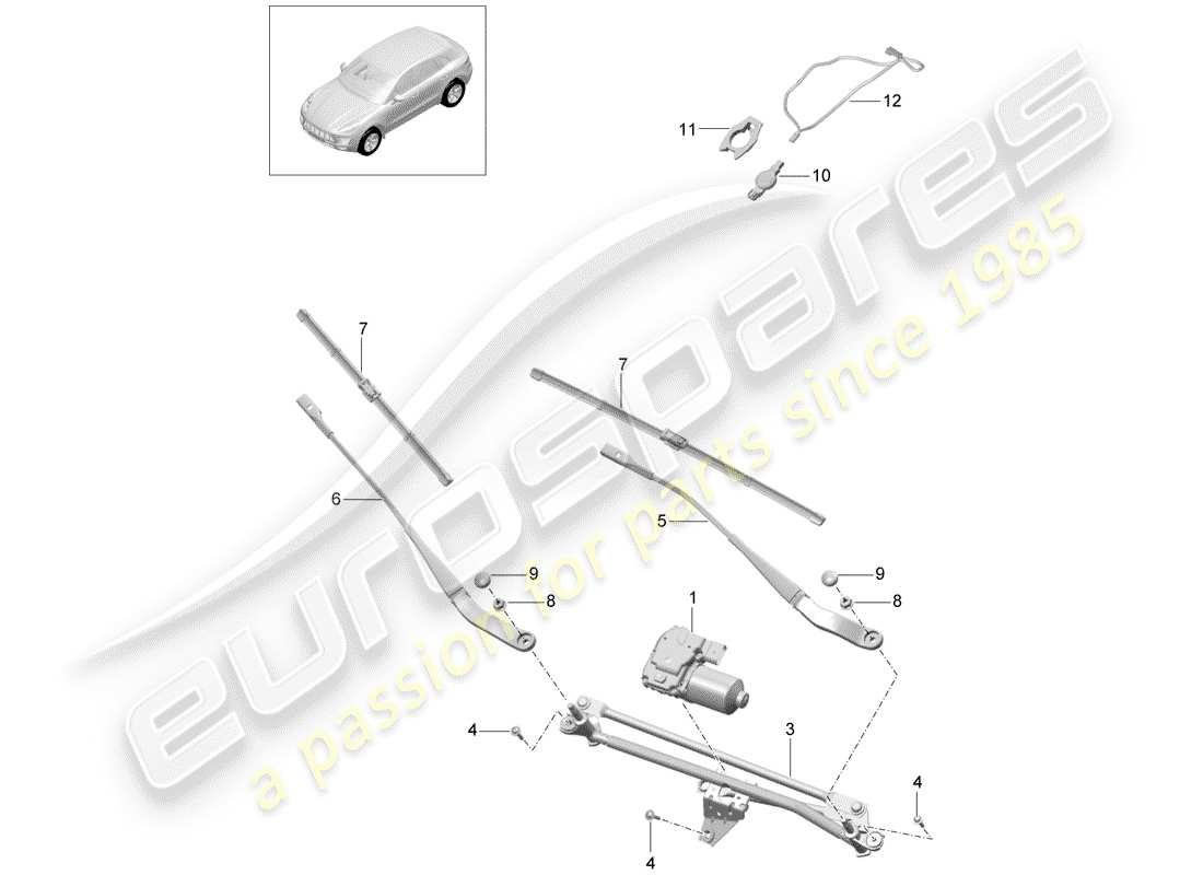 porsche 2015 (macan) sistema tergicristallo compl. diagramma delle parti