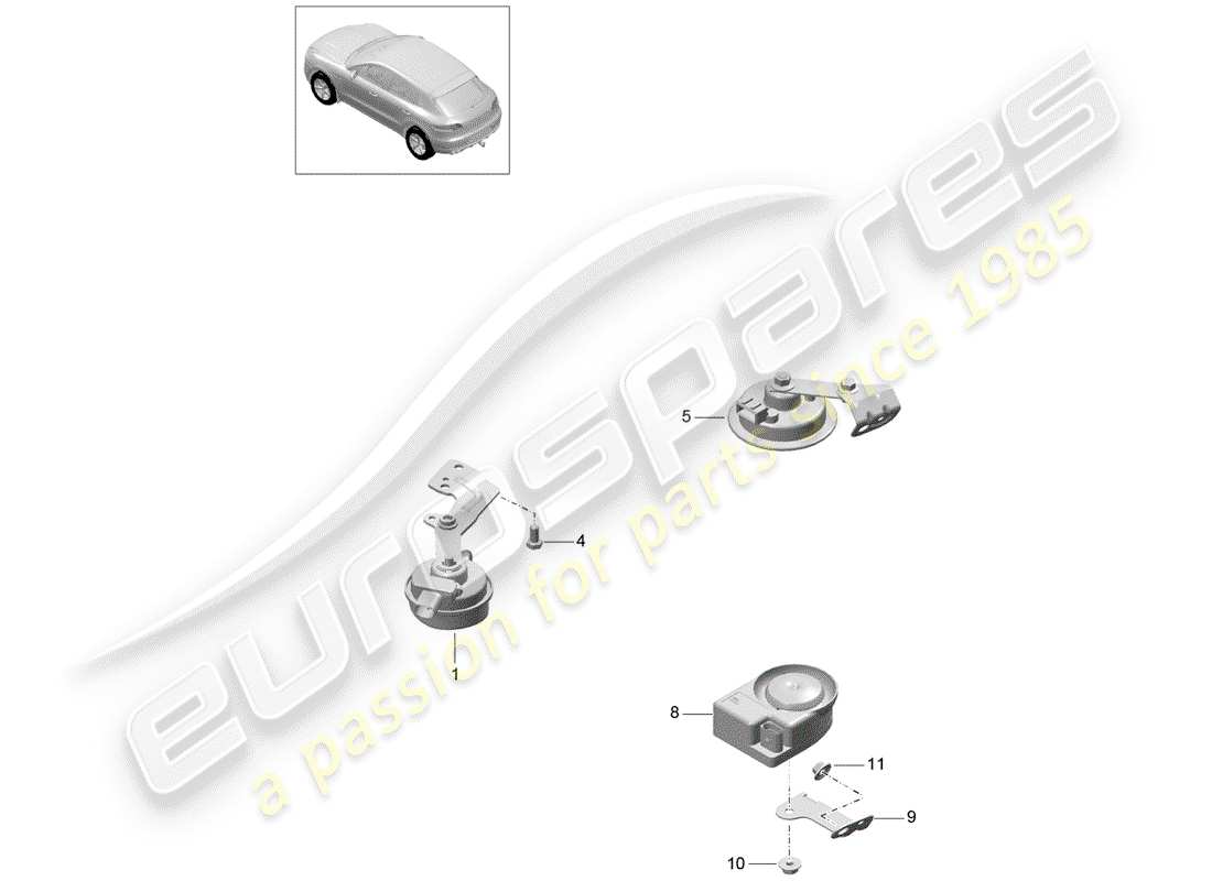 porsche 2016 (macan) corno di fanfara diagramma delle parti