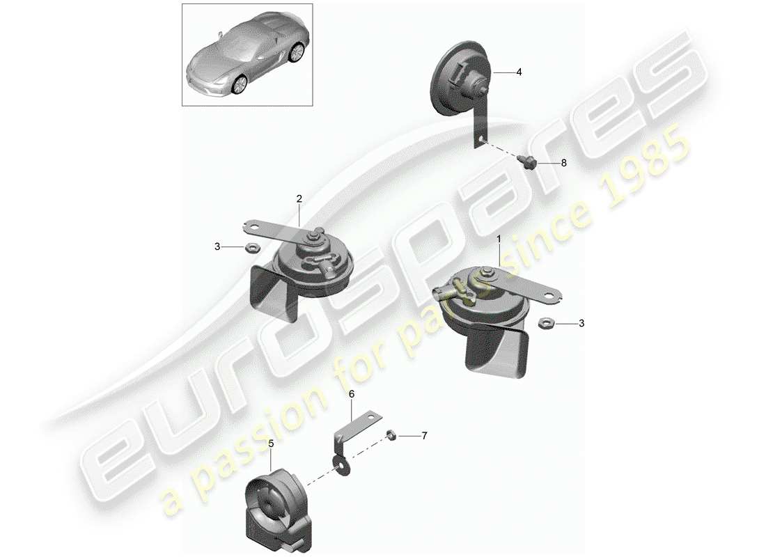 porsche 2016 (981 boxster spyder) diagramma delle parti del corno della fanfara
