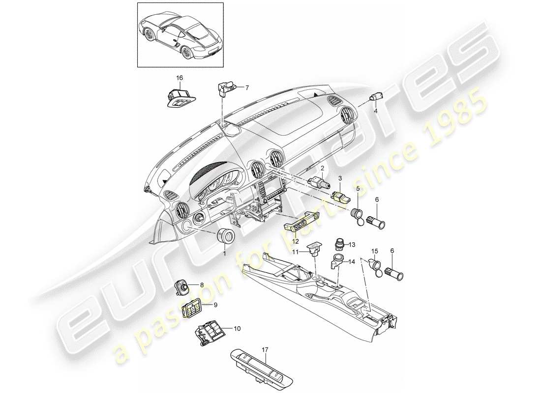 porsche 2012 (987 cayman) diagramma delle parti dell'interruttore