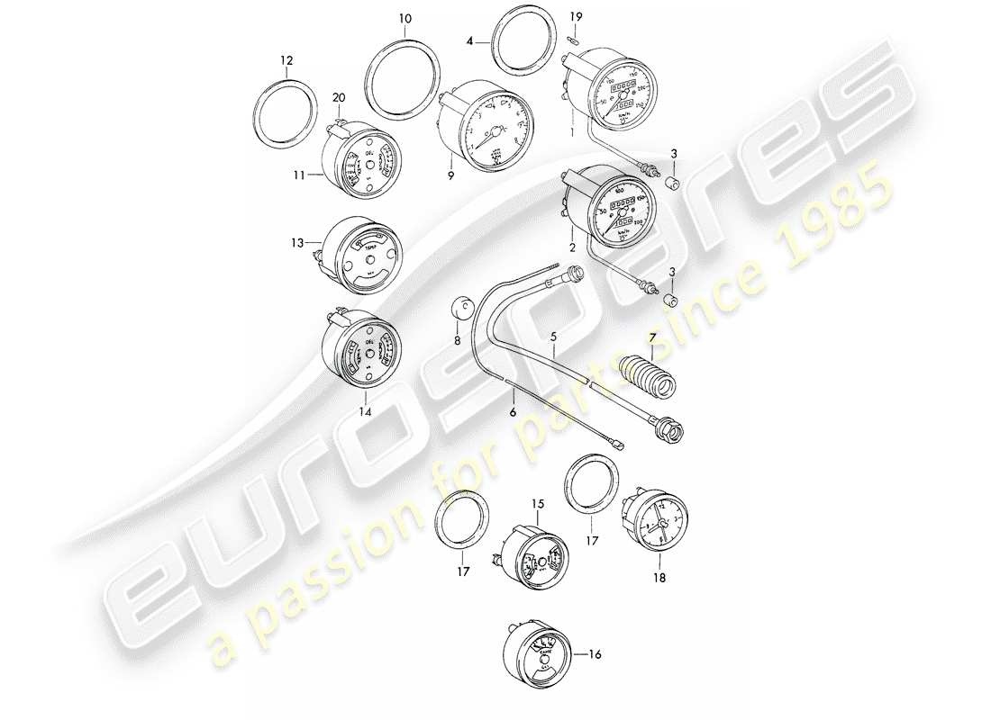 porsche 1973 (911) strumenti diagramma delle parti