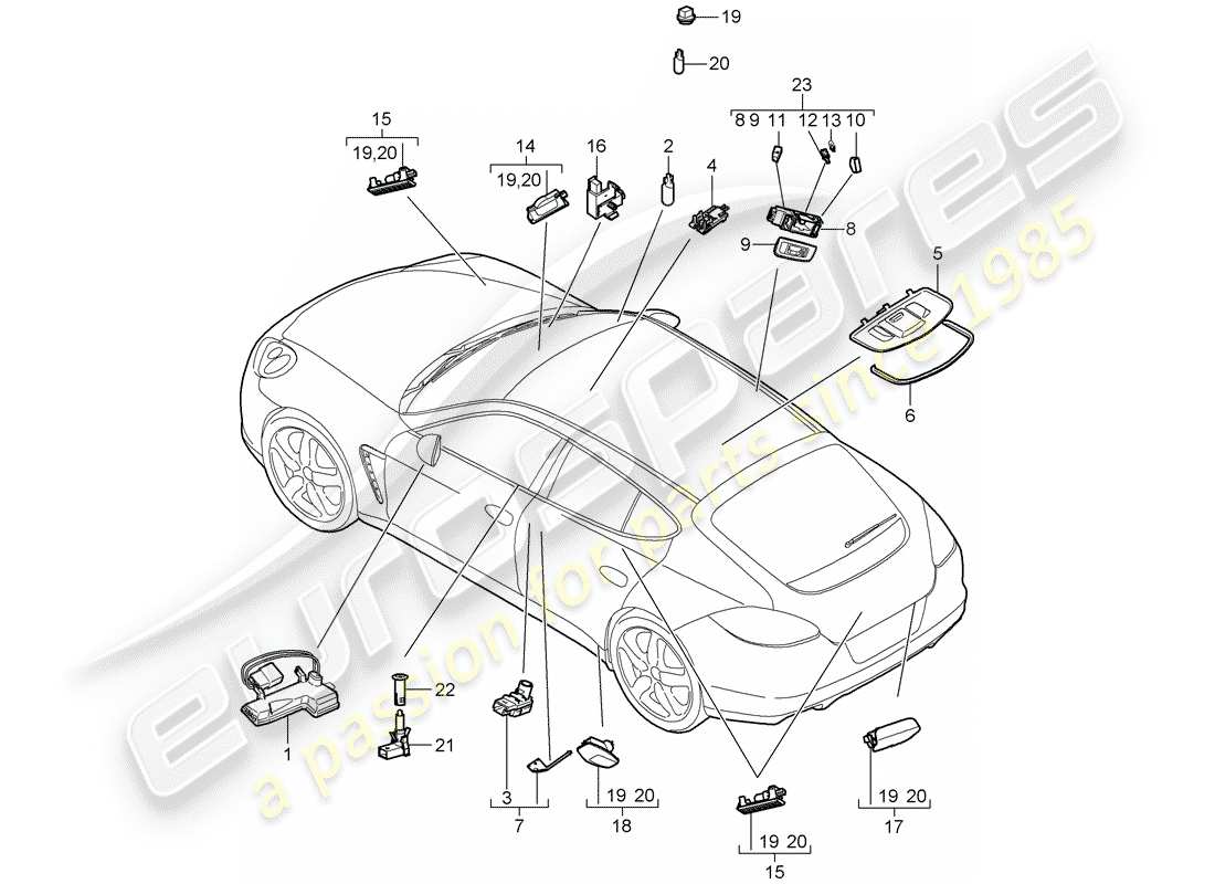 porsche 2015 (panamera 970) luci interne diagramma delle parti