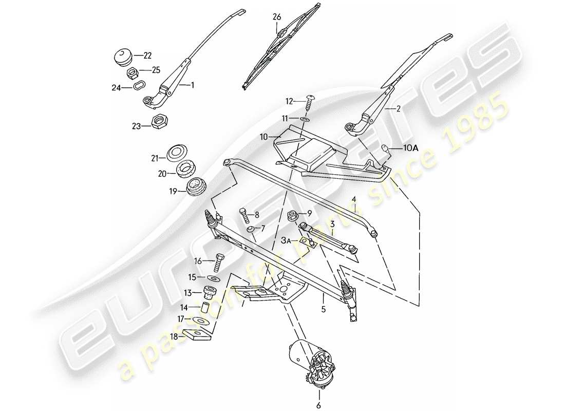 porsche 1986 (924s) sistema tergicristallo diagramma delle parti