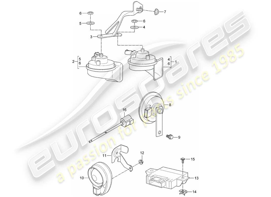 porsche 2007 (997-1 gt3) corno di fanfara diagramma delle parti
