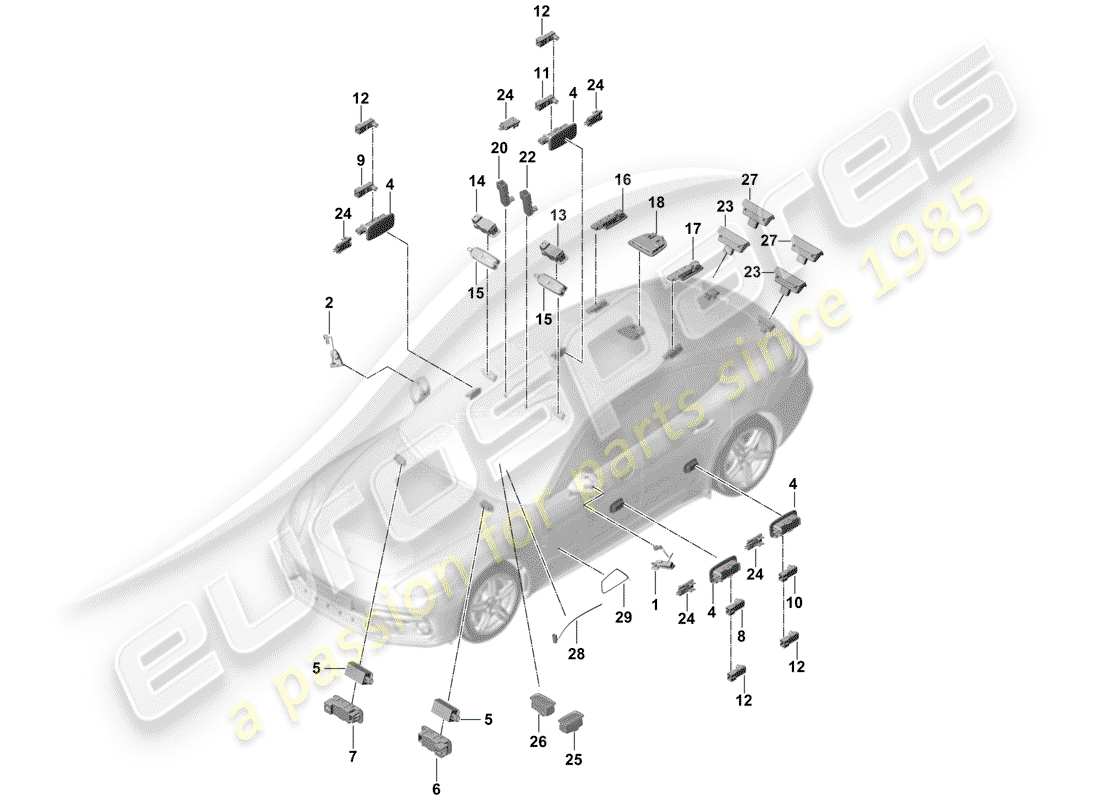 porsche 2020 (panamera 971-1) luce interiore diagramma delle parti