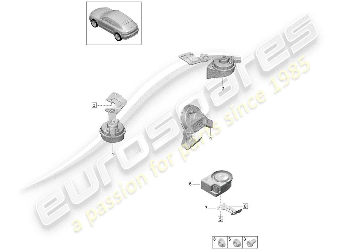 porsche 2019 (macan) corno di fanfara diagramma delle parti
