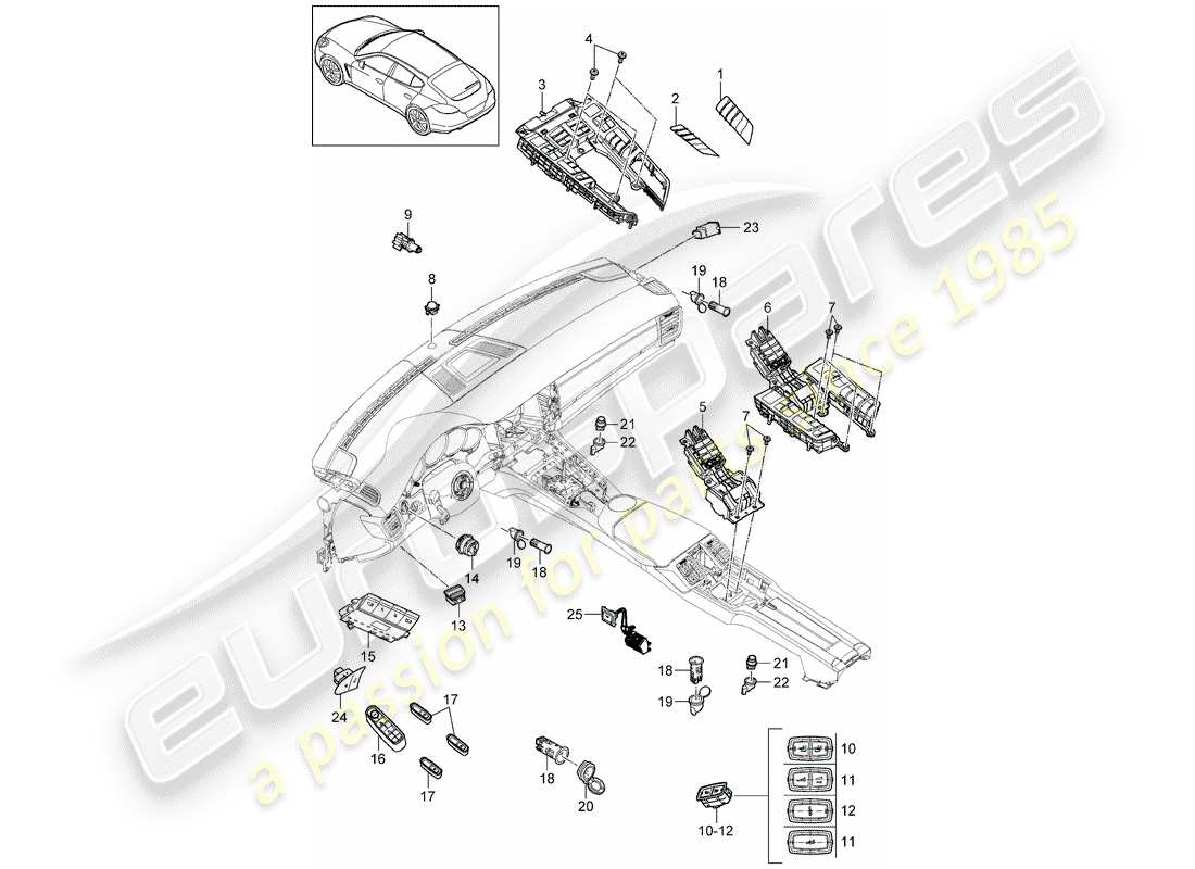 porsche 2016 (panamera 970) interruttore combinato diagramma delle parti