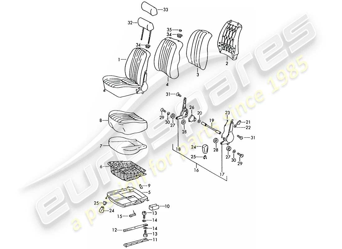 porsche 1973 (911) sedile anteriore schema delle parti