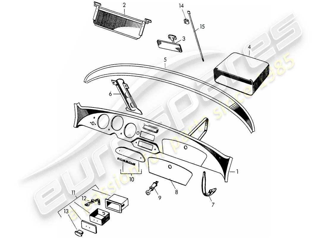 porsche 1954 (356/356a) pannello di controllo diagramma delle parti