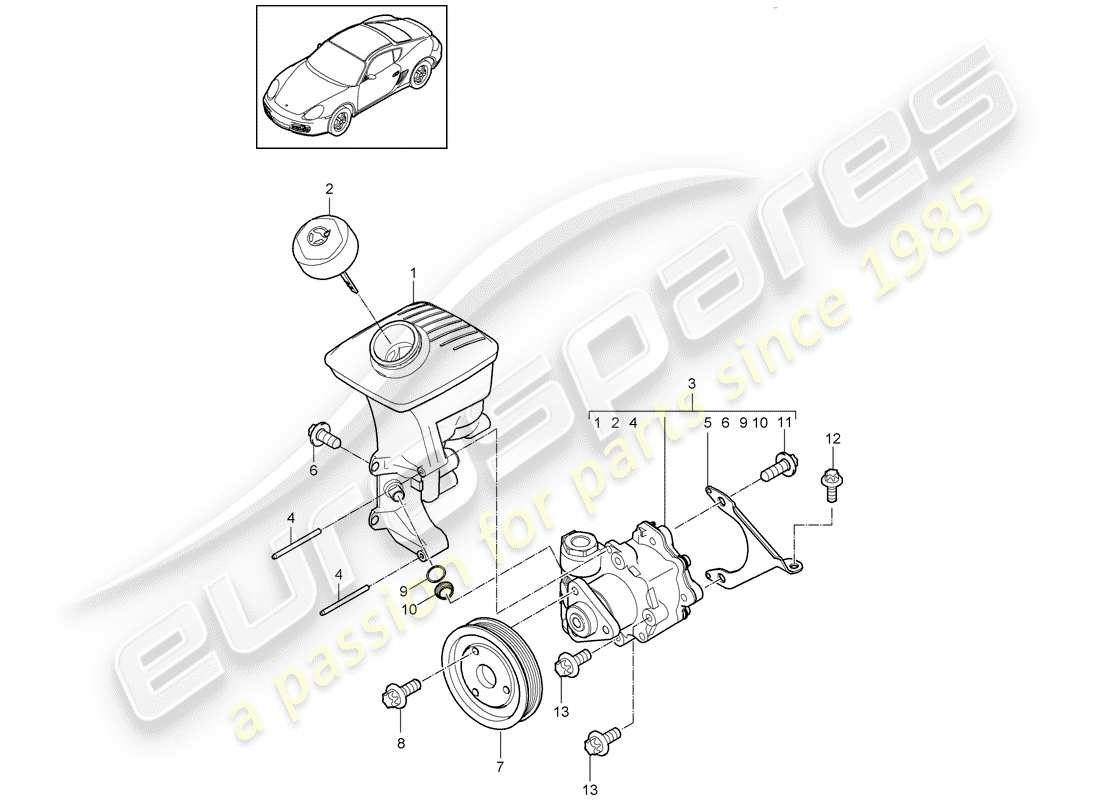 porsche 2012 (987 cayman) schema delle parti servosterzo