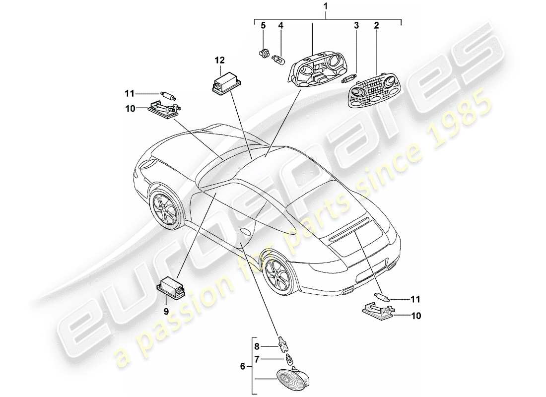 porsche 2005 (997-1) illuminazione interna diagramma delle parti