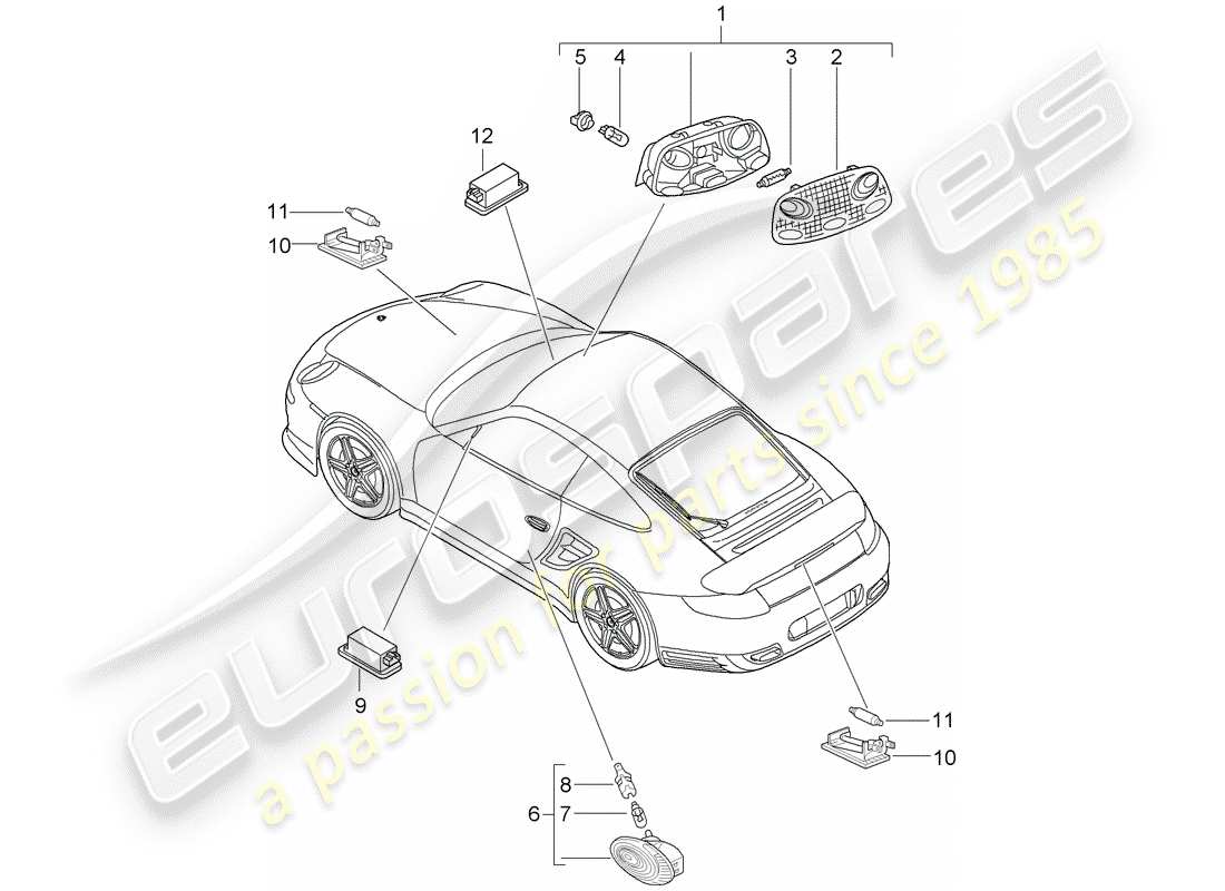 porsche 2013 (997-2 turbo / gt2 rs) luci interne schema delle parti
