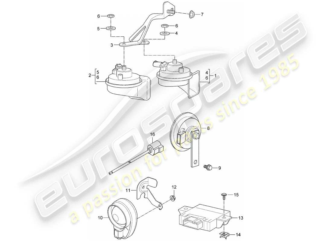 porsche 2007 (997-1 turbo / gt2) corno di fanfara diagramma delle parti