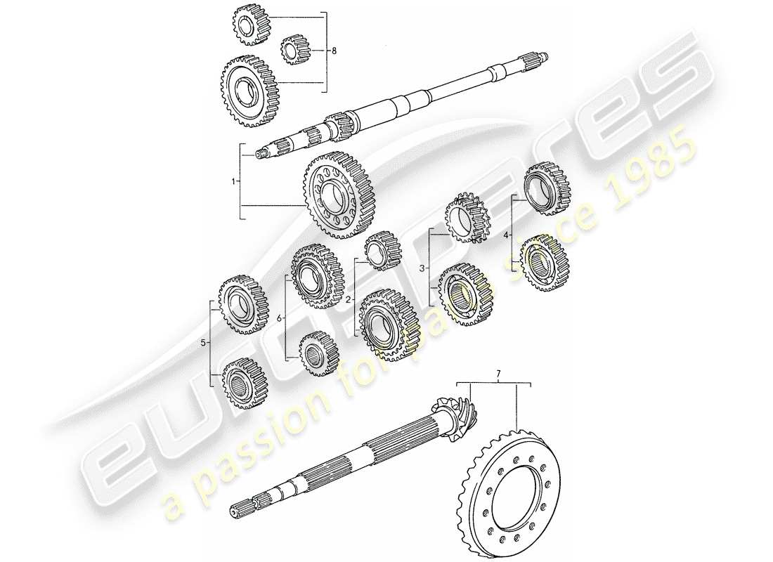 porsche 1988 (959) set di ruote dentate diagramma delle parti
