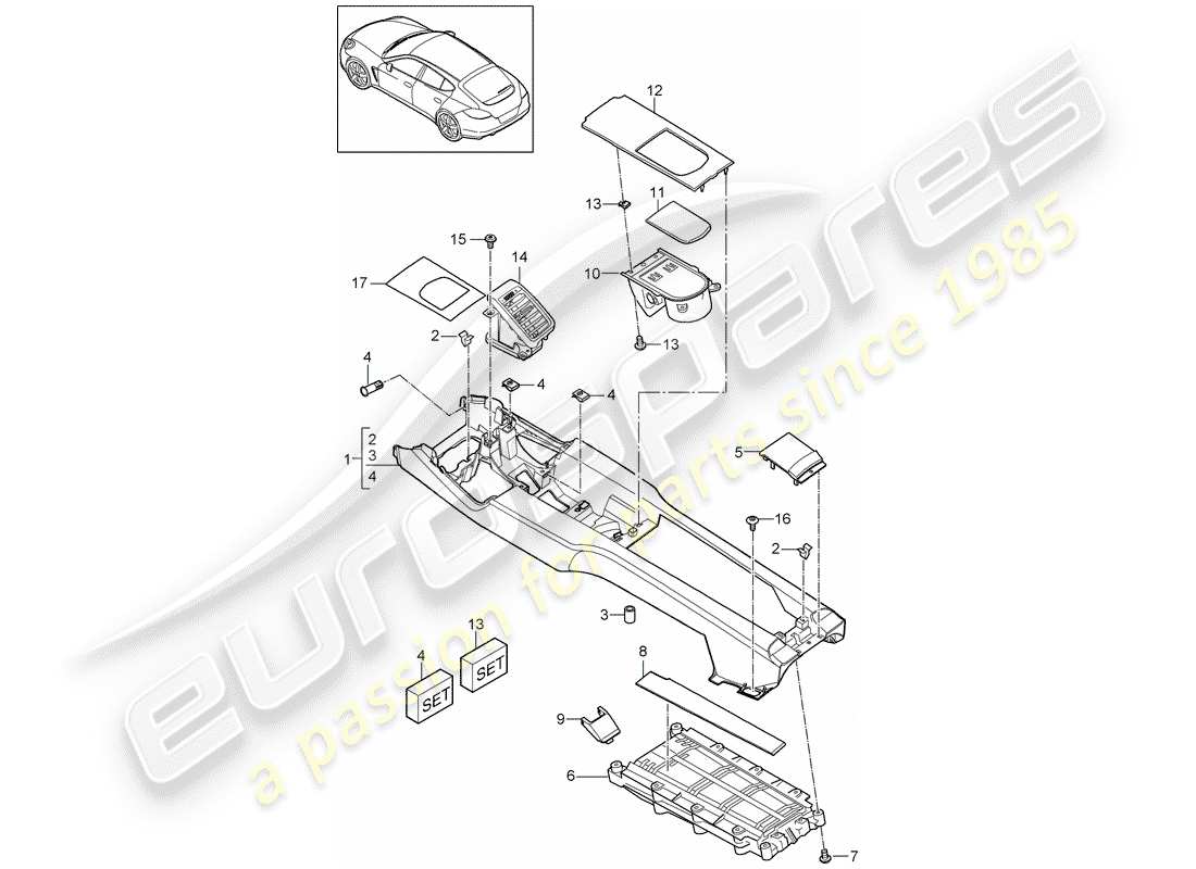 porsche 2010 (panamera 970) console centrale diagramma delle parti