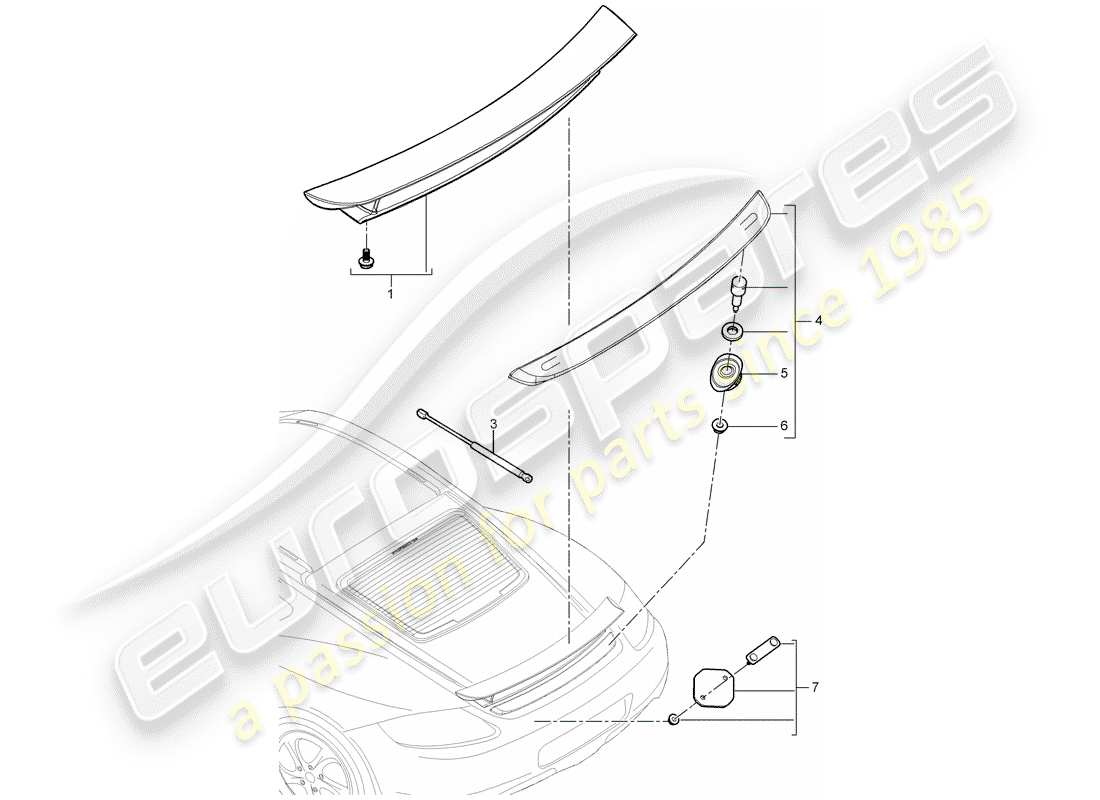 porsche 2012 (987 cayman) schema delle parti spoiler posteriore