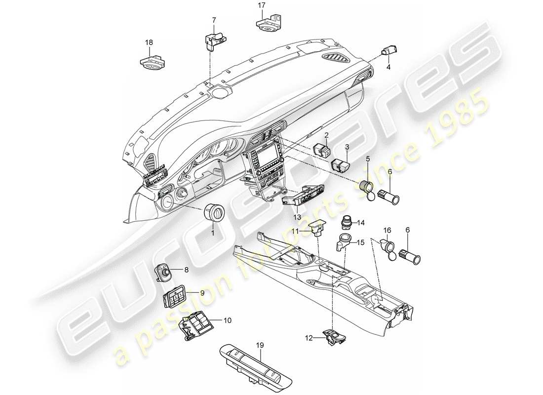 porsche 2013 (997-2 turbo / gt2 rs) diagramma delle parti dell'interruttore