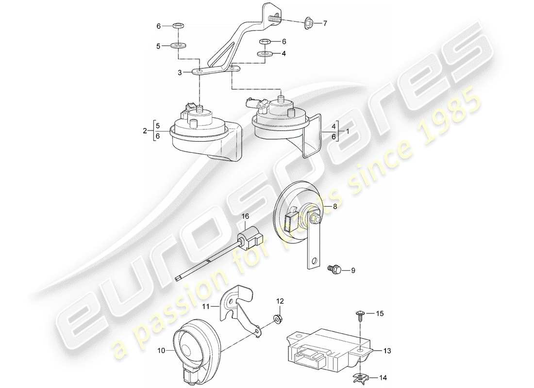 porsche 2007 (987 boxster) corno di fanfara diagramma delle parti