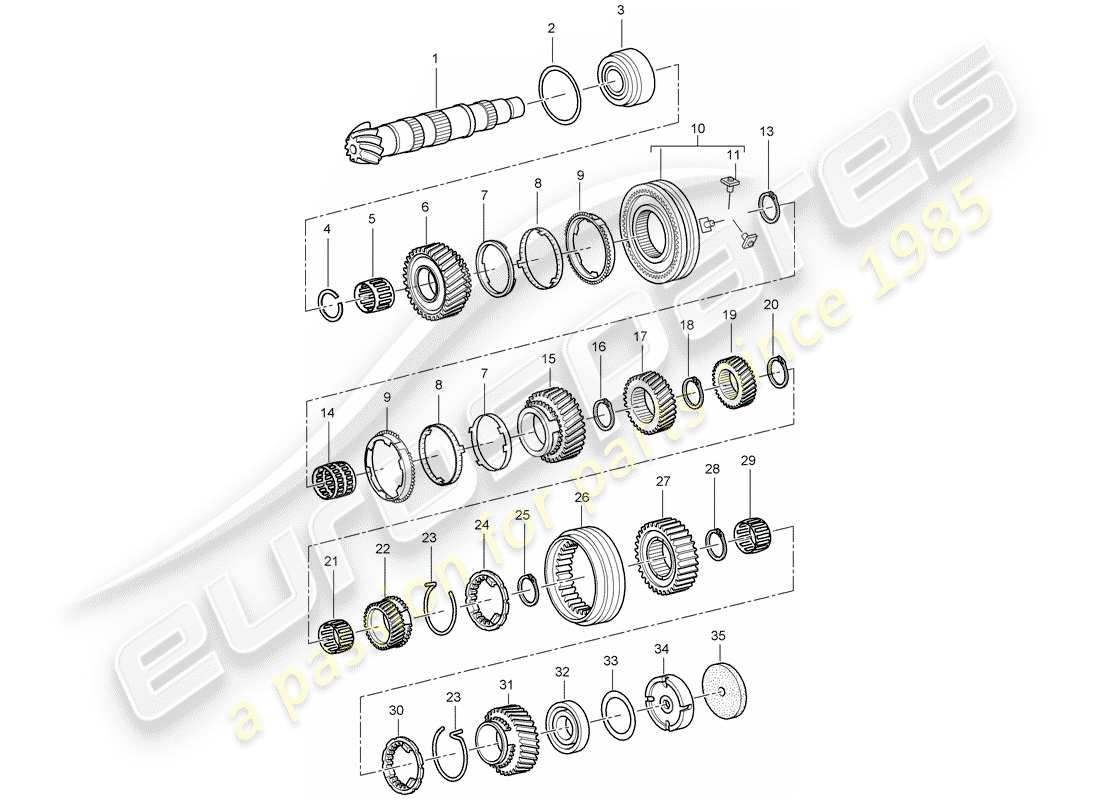 porsche 2001 (986 boxster) ingranaggi e alberi - - trasmissione - per trasmissione codice: diagramma parte