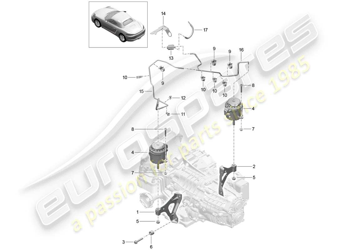 porsche 2018 (718 boxster) diagramma delle parti del subtelaio