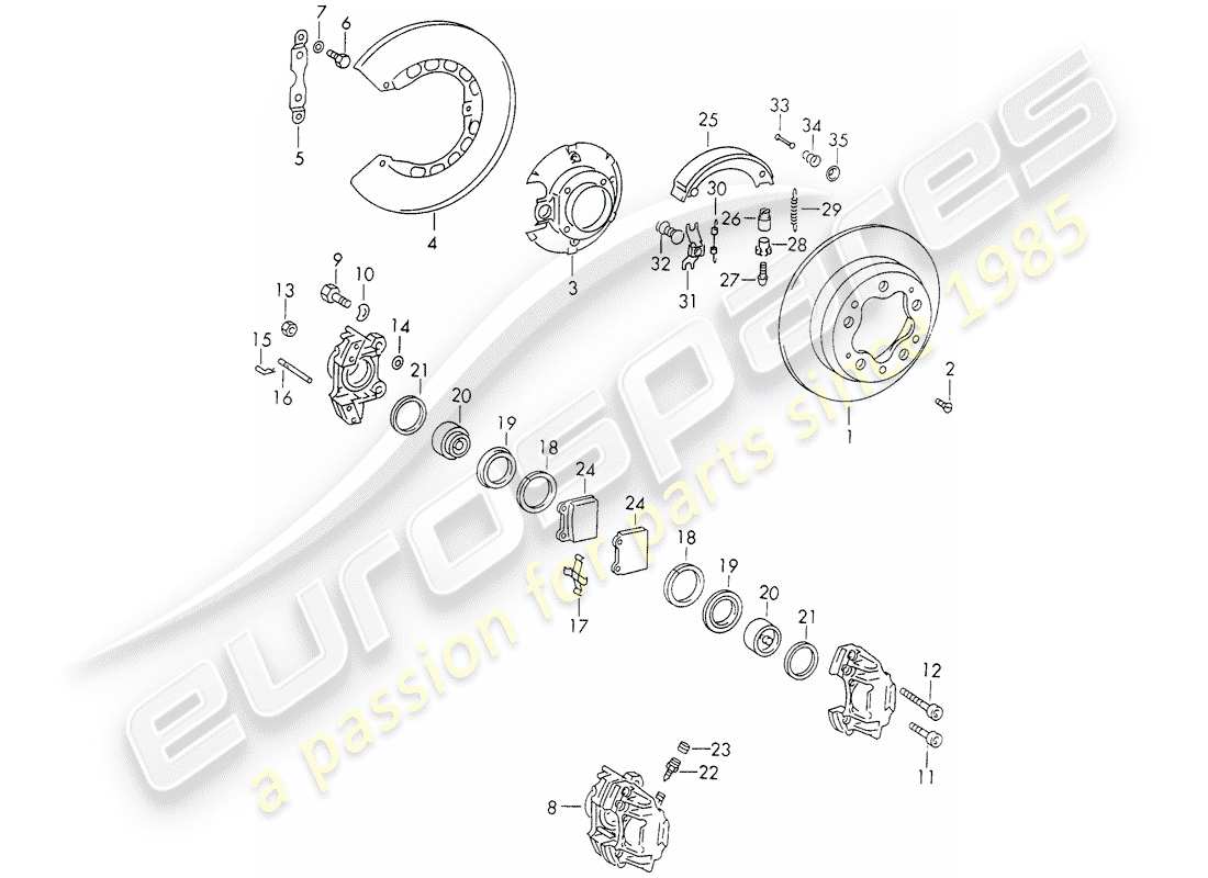 porsche 1973 (911) freni a disco diagramma delle parti
