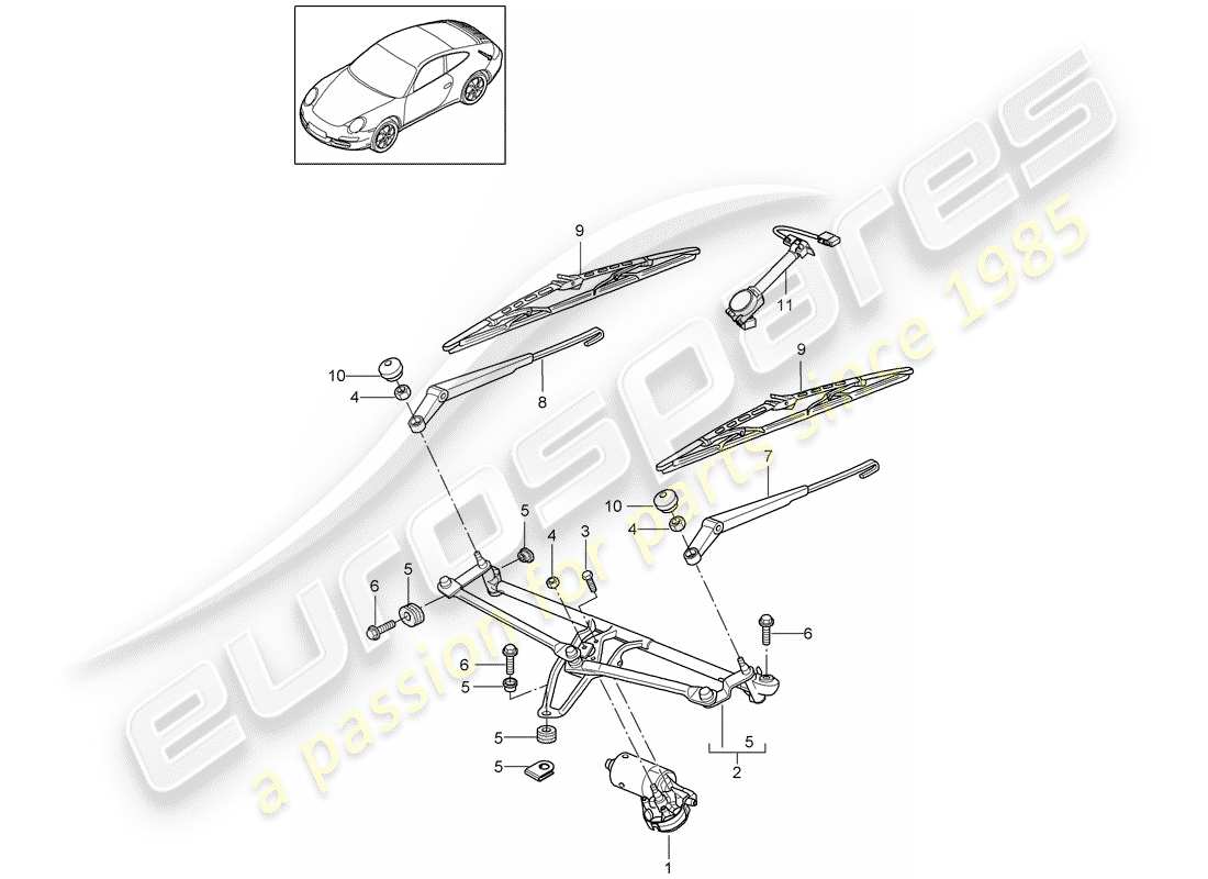 porsche 2009 (997-2) sistema tergicristallo compl. diagramma delle parti