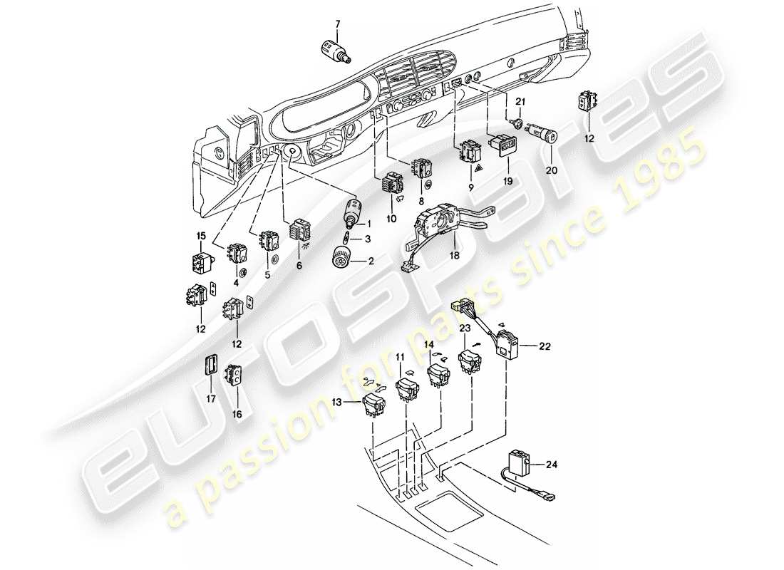 porsche 1988 (944) interruttore - interruttore piantone sterzo - orologio diagramma delle parti
