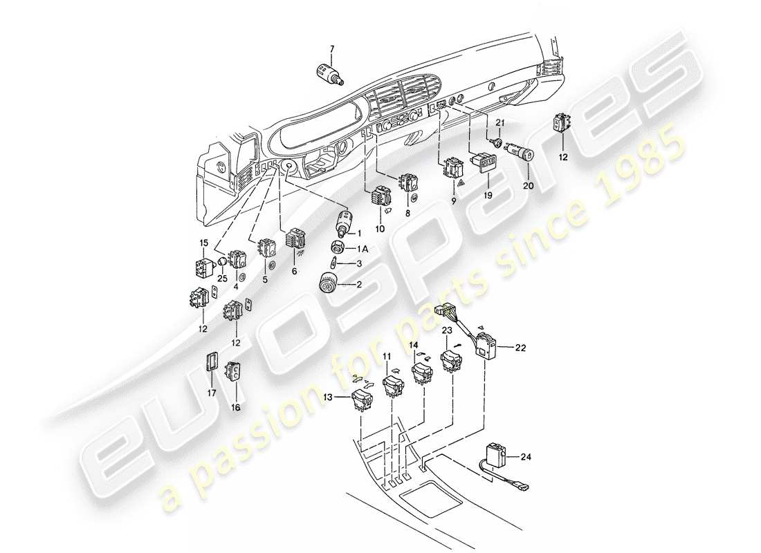 porsche 1990 (944) interruttore - orologio diagramma delle parti