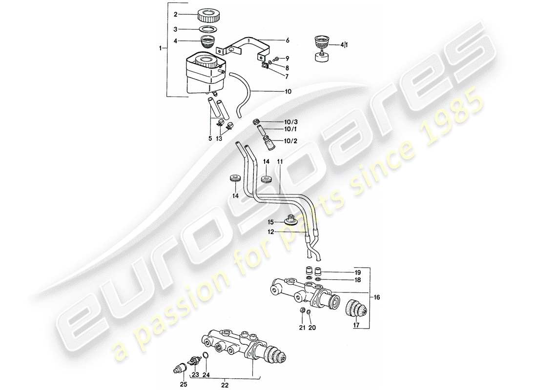 porsche 1974 (911) pompa freno - per auto senza servofreno schema delle parti