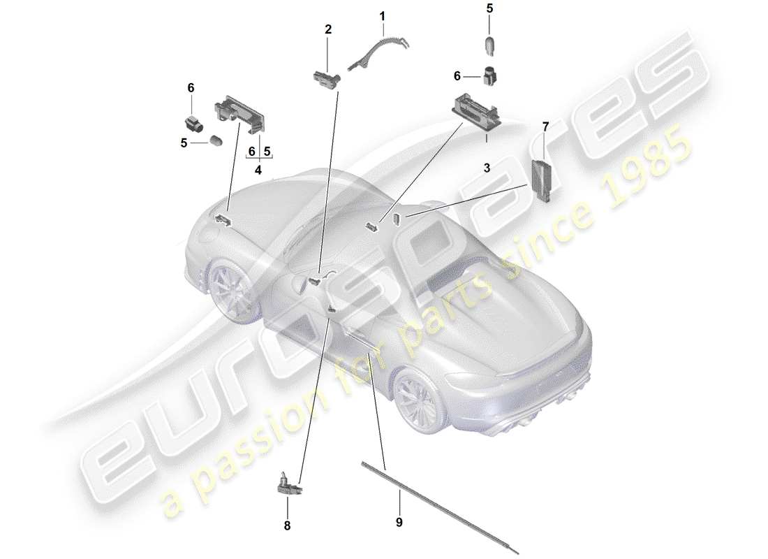porsche 2019 (718 boxster spyder) diagramma delle parti luce interna