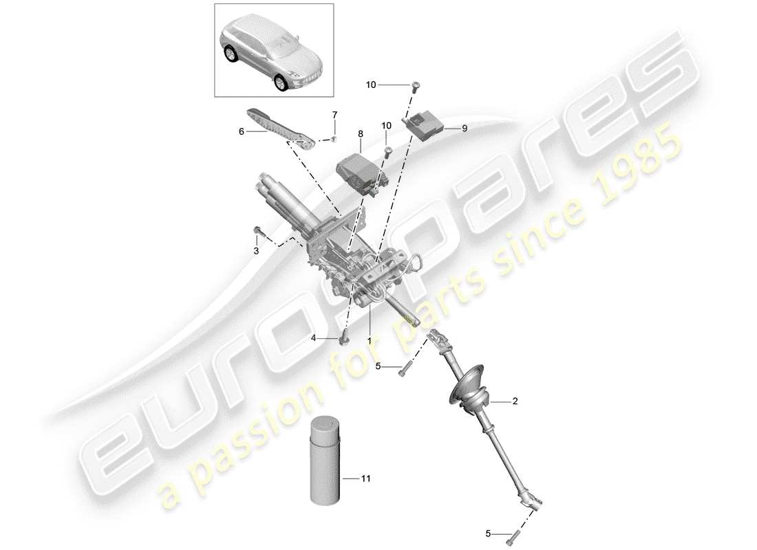 porsche 2018 (macan) diagramma delle parti del piantone dello sterzo
