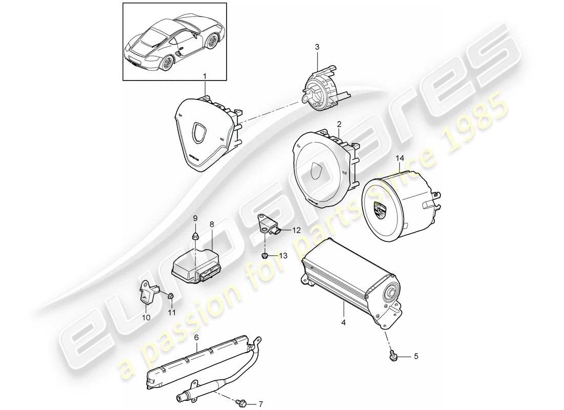porsche 2012 (987 cayman) diagramma delle parti dell'airbag