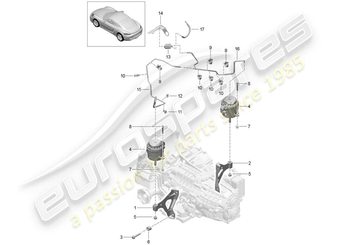porsche 2017 (718 cayman) schema delle parti per il montaggio del cambio