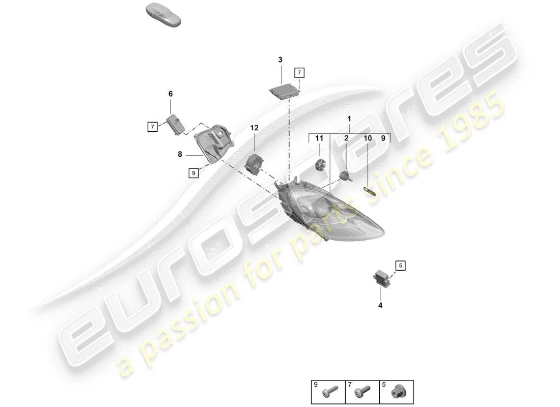 porsche 2019 (718 boxster spyder) diagramma delle parti del faro