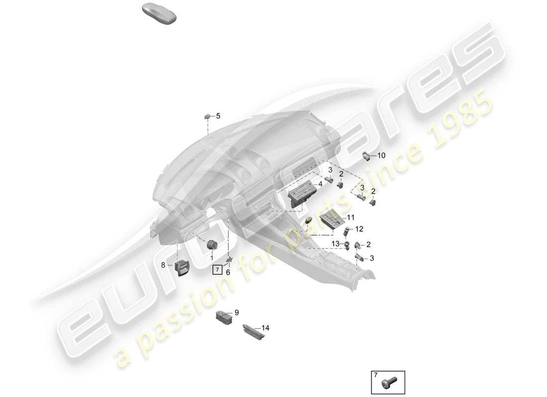 porsche 2019 (718 boxster spyder) diagramma delle parti dell'interruttore
