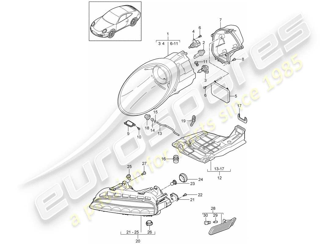 porsche 2011 (997-2) diagramma delle parti del faro
