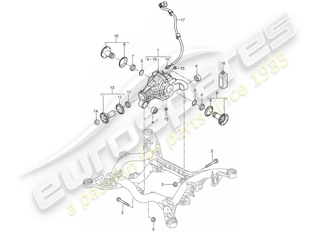 porsche 2010 (cayenne e1 9pa) differenziale dell'asse posteriore diagramma delle parti