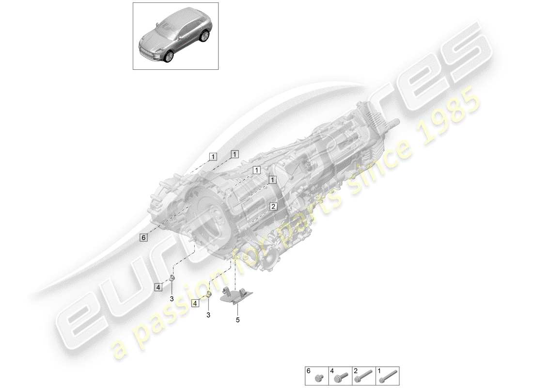 porsche 2019 (macan) parti di montaggio per motore e diagramma delle parti