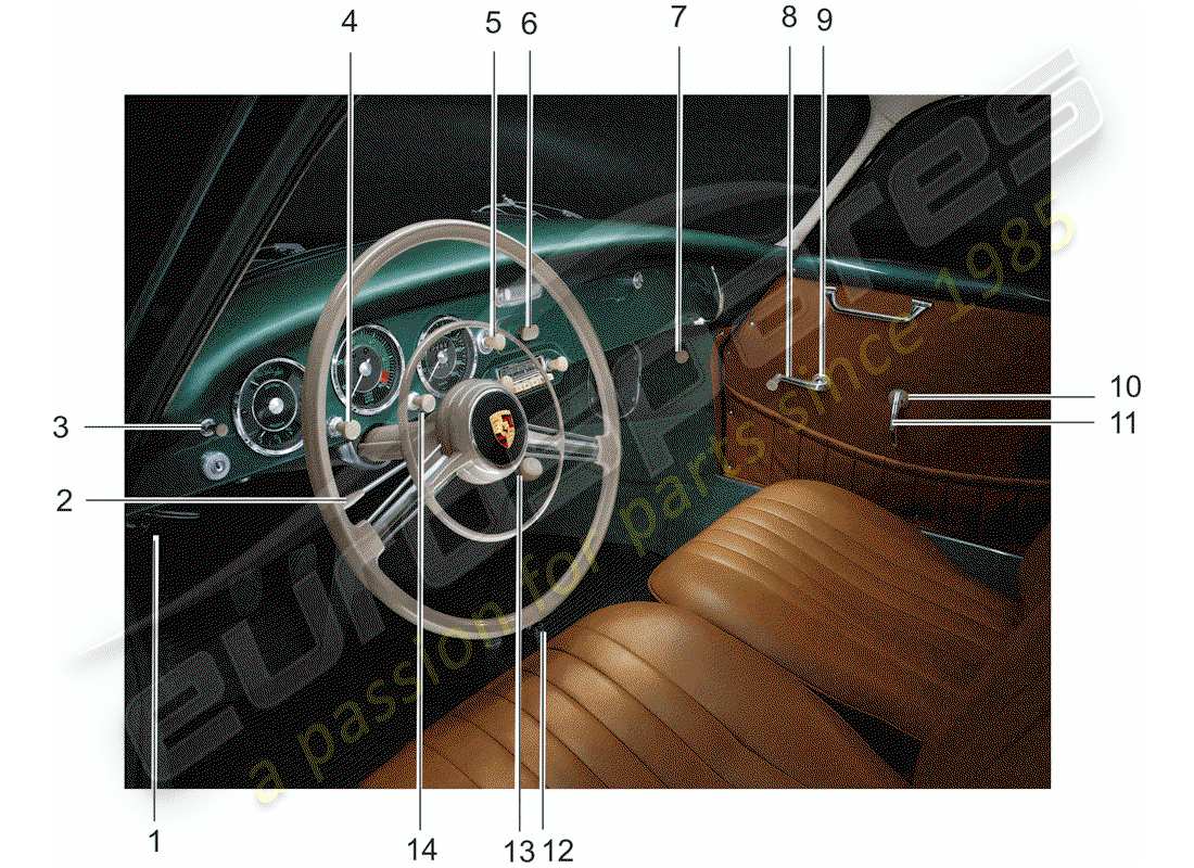 porsche 1954 (356/356a) pulsante - imposta - interruttore diagramma delle parti