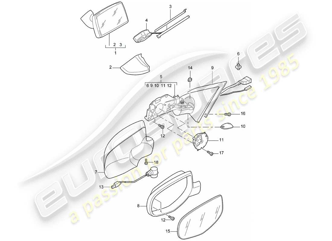 porsche 2007 (cayenne e1 9pa) specchietto retrovisore interno diagramma delle parti