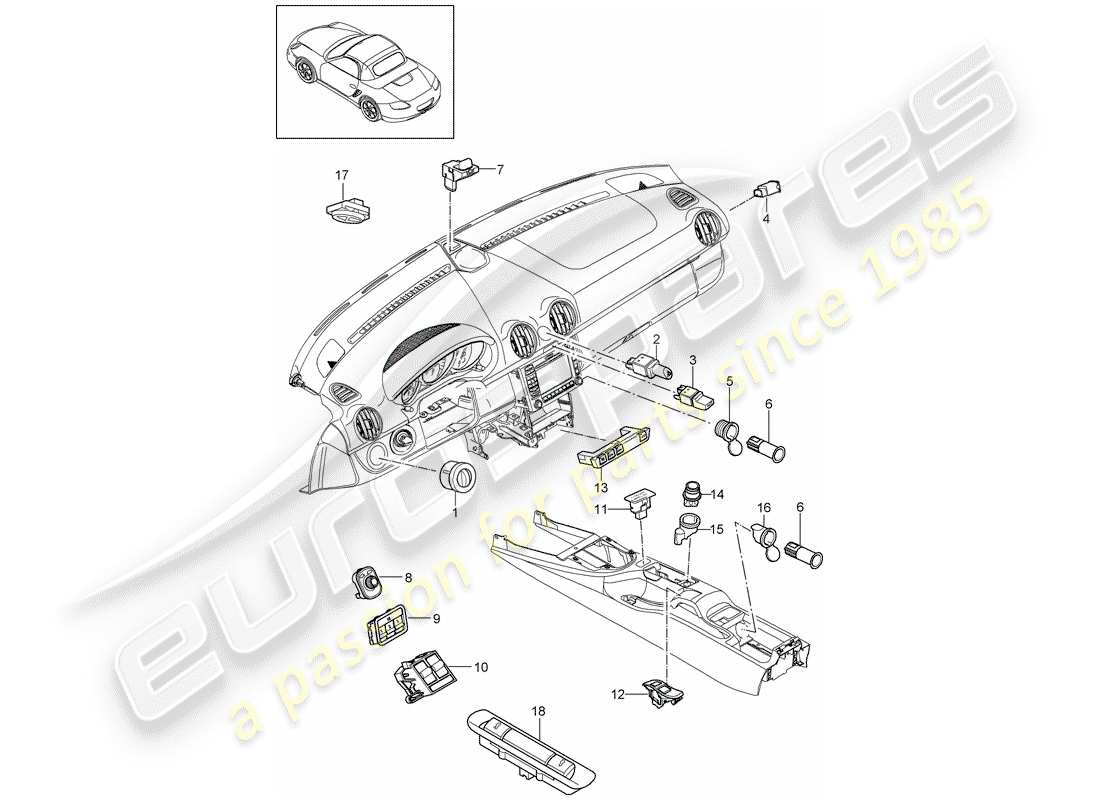 porsche 2009 (987 boxster) interruttore diagramma delle parti